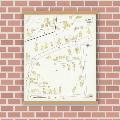 Old map wall art mockup — magnetic wood frame on brick wall — Sanborn Fire Insurance Map from Athol, Worcester County, Massachusetts (1917), Sheet #0010