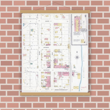 Old map wall art mockup — magnetic wood frame on brick wall — Sanborn Fire Insurance Map from La Grange, Lewis County, Missouri (1909), Sheet #0002