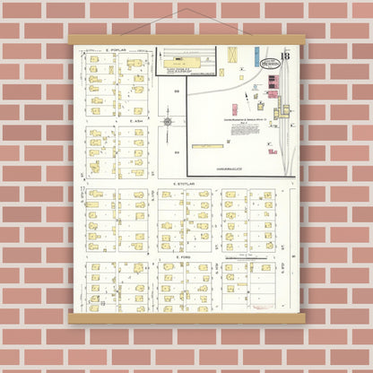 Old map wall art mockup — magnetic wood frame on brick wall — Sanborn Fire Insurance Map from Herrin, Williamson County, Illinois (1922), Sheet #0018