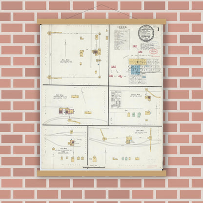 Old map wall art mockup — magnetic wood frame on brick wall — Sanborn Fire Insurance Map from Hibbing, Saint Louis County, Minnesota (1897) - Complete Map Set