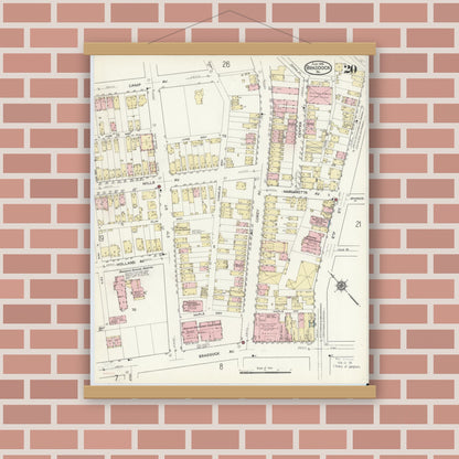 Old map wall art mockup — magnetic wood frame on brick wall — Sanborn Fire Insurance Map from Braddock, Allegheny County, Pennsylvania (1914), Sheet #0020