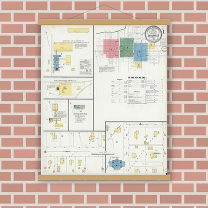 Old map wall art mockup — magnetic wood frame on brick wall — Sanborn Fire Insurance Map from Gatesville, Coryell County, Texas (1902) - Complete Map Set