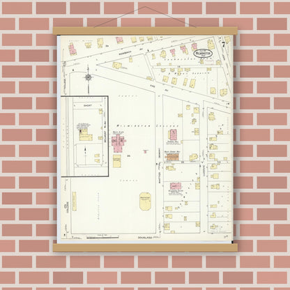 Old map wall art mockup — magnetic wood frame on brick wall — Sanborn Fire Insurance Map from Wilmington, Clinton County, Ohio (1914), Sheet #0007