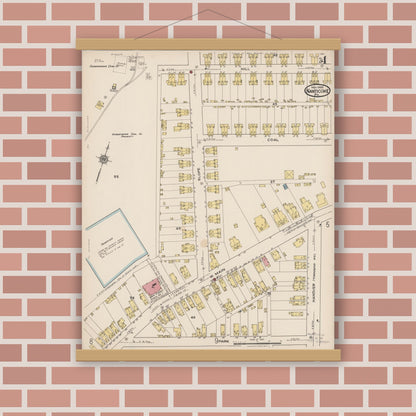 Old map wall art mockup — magnetic wood frame on brick wall — Sanborn Fire Insurance Map from Nanticoke, Luzerne County, Pennsylvania (1920), Sheet #0004