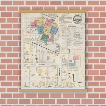 Old map wall art mockup — magnetic wood frame on brick wall — Sanborn Fire Insurance Map from Montpelier, Blackford County, Indiana (1941) - Complete Map Set