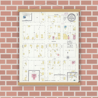 Old map wall art mockup — magnetic wood frame on brick wall — Sanborn Fire Insurance Map from Breckenridge, Caldwell County, Missouri (1909) - Complete Map Set