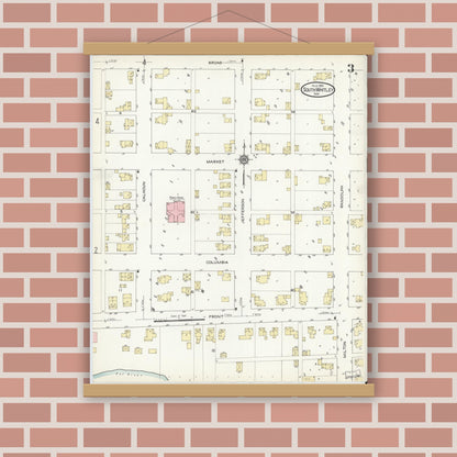 Old map wall art mockup — magnetic wood frame on brick wall — Sanborn Fire Insurance Map from South Whitley, Whitley County, Indiana (1914), Sheet #0003