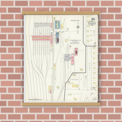 Old map wall art mockup — magnetic wood frame on brick wall — Sanborn Fire Insurance Map from Escanaba, Delta County, Michigan (1913), Sheet #0033