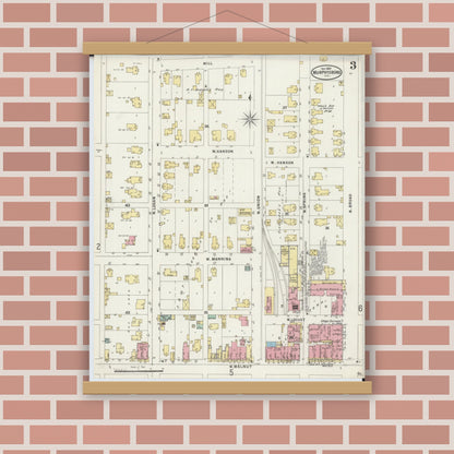 Old map wall art mockup — magnetic wood frame on brick wall — Sanborn Fire Insurance Map from Murphysboro, Jackson County, Illinois (1897), Sheet #0003