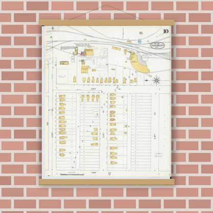 Old map wall art mockup — magnetic wood frame on brick wall — Sanborn Fire Insurance Map from Traverse City, Grand Traverse County, Michigan (1904), Sheet #0010