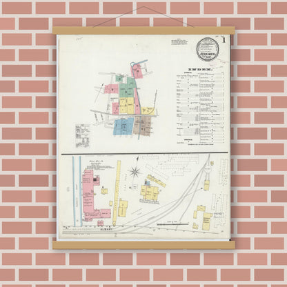 Old map wall art mockup — magnetic wood frame on brick wall — Sanborn Fire Insurance Map from Herkimer, Herkimer County, New York (1895) - Complete Map Set
