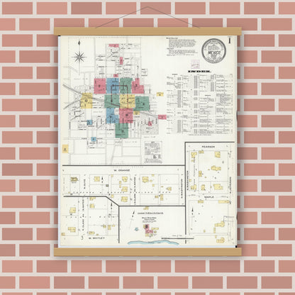 Old map wall art mockup — magnetic wood frame on brick wall — Sanborn Fire Insurance Map from Mexico, Audrain County, Missouri (1908) - Complete Map Set