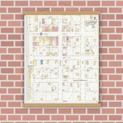 Old map wall art mockup — magnetic wood frame on brick wall — Sanborn Fire Insurance Map from Hampshire, Kane County, Illinois (1912), Sheet #0002