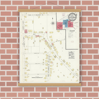 Old map wall art mockup — magnetic wood frame on brick wall — Sanborn Fire Insurance Map from West Alexander, Washington County, Pennsylvania (1907) - Complete Map Set