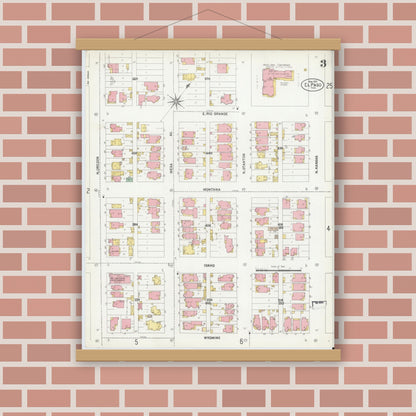 Old map wall art mockup — magnetic wood frame on brick wall — Sanborn Fire Insurance Map from El Paso, El Paso County, Texas (1902), Sheet #0003