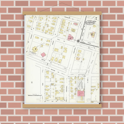 Old map wall art mockup — magnetic wood frame on brick wall — Sanborn Fire Insurance Map from Benton Harbor, Berrien County, Michigan (1911), Sheet #0007
