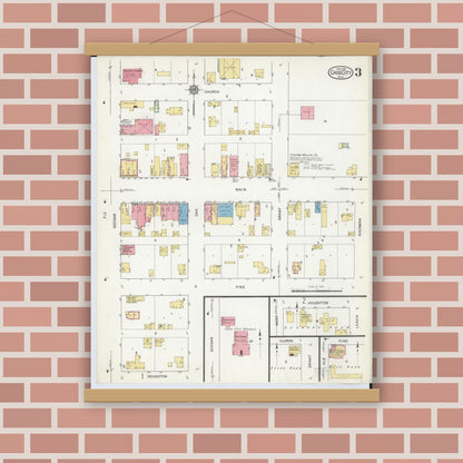 Old map wall art mockup — magnetic wood frame on brick wall — Sanborn Fire Insurance Map from Cass City, Tuscola County, Michigan (1916), Sheet #0003