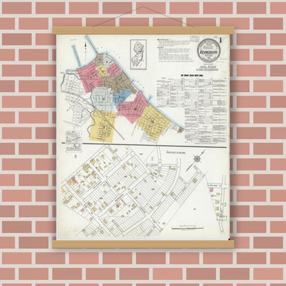 Old map wall art mockup — magnetic wood frame on brick wall — Sanborn Fire Insurance Map from Keansburg, Monmouth County, New Jersey (1918), Sheet #0001