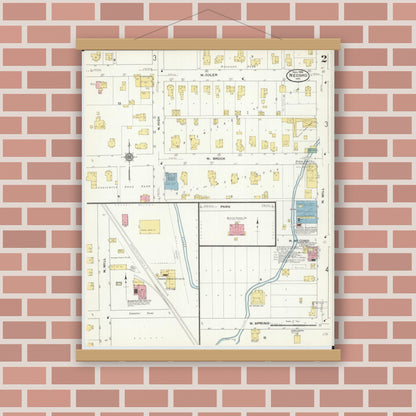 Old map wall art mockup — magnetic wood frame on brick wall — Sanborn Fire Insurance Map from Neosho, Newton County, Missouri (1909), Sheet #0002