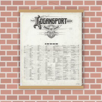 Old map wall art mockup — magnetic wood frame on brick wall — Sanborn Fire Insurance Map from Logansport, Cass County, Indiana (1921), Sheet #0001