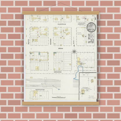 Old map wall art mockup — magnetic wood frame on brick wall — Sanborn Fire Insurance Map from Mineola, Wood County, Texas (1891) - Complete Map Set