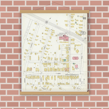 Old map wall art mockup — magnetic wood frame on brick wall — Sanborn Fire Insurance Map from Rome, Oneida County, New York (1899), Sheet #0022