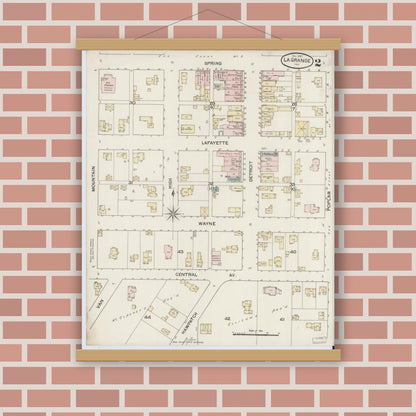 Old map wall art mockup — magnetic wood frame on brick wall — Sanborn Fire Insurance Map from Lagrange, LaGrange County, Indiana (1887), Sheet #0002