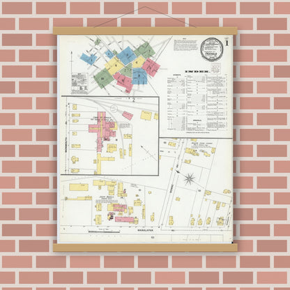 Old map wall art mockup — magnetic wood frame on brick wall — Sanborn Fire Insurance Map from Freehold, Monmouth County, New Jersey (1901) - Complete Map Set