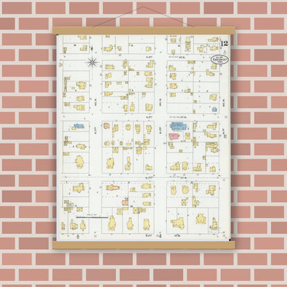 Old map wall art mockup — magnetic wood frame on brick wall — Sanborn Fire Insurance Map from Faribault, Rice County, Minnesota (1905), Sheet #0012
