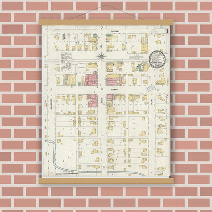 Old map wall art mockup — magnetic wood frame on brick wall — Sanborn Fire Insurance Map from Farmland, Randolph County, Indiana (1899) - Complete Map Set