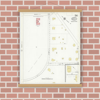 Old map wall art mockup — magnetic wood frame on brick wall — Sanborn Fire Insurance Map from Bryan, Brazos County, Texas (1912), Sheet #0024