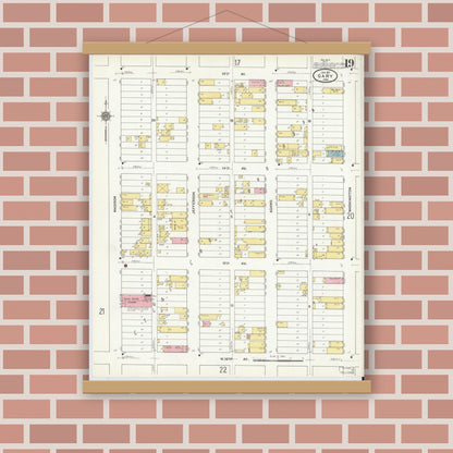 Old map wall art mockup — magnetic wood frame on brick wall — Sanborn Fire Insurance Map from Gary, Lake County, Indiana (1911), Sheet #0019