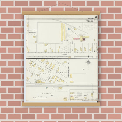 Old map wall art mockup — magnetic wood frame on brick wall — Sanborn Fire Insurance Map from Leipsic, Putnam County, Ohio (1893), Sheet #0003