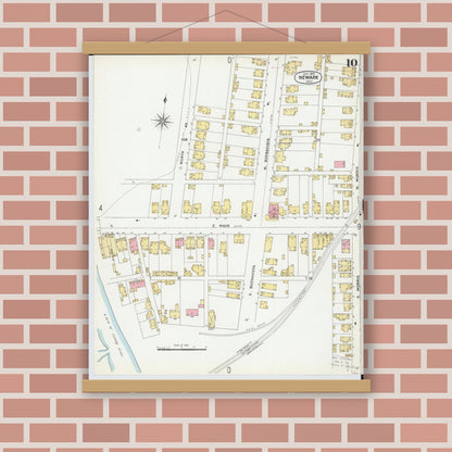 Old map wall art mockup — magnetic wood frame on brick wall — Sanborn Fire Insurance Map from Newark, Licking County, Ohio (1899), Sheet #0010