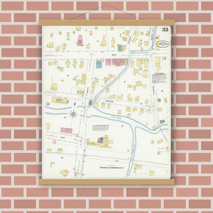Old map wall art mockup — magnetic wood frame on brick wall — Sanborn Fire Insurance Map from Cortland, Cortland County, New York (1908), Sheet #0033