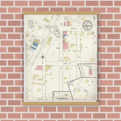 Old map wall art mockup — magnetic wood frame on brick wall — Sanborn Fire Insurance Map from Haines City, Polk County, Florida (1917) - Complete Map Set