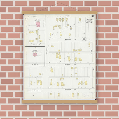 Old map wall art mockup — magnetic wood frame on brick wall — Sanborn Fire Insurance Map from Fergus Falls, Otter Tail County, Minnesota (1896), Sheet #0010