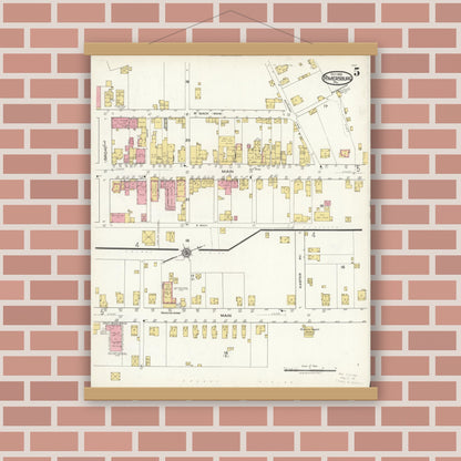 Old map wall art mockup — magnetic wood frame on brick wall — Sanborn Fire Insurance Map from Rimersburg, Clarion County, Pennsylvania (1921), Sheet #0005