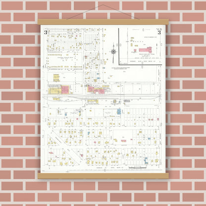 Old map wall art mockup — magnetic wood frame on brick wall — Sanborn Fire Insurance Map from Elsa, Hidalgo County, Texas (1949), Sheet #0003