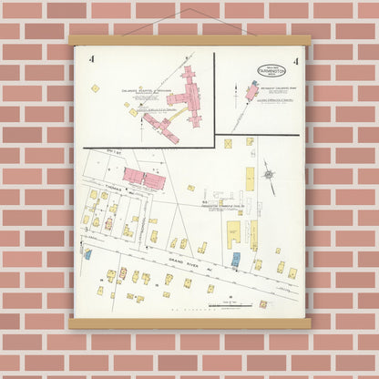 Old map wall art mockup — magnetic wood frame on brick wall — Sanborn Fire Insurance Map from Farmington, Oakland County, Michigan (1926), Sheet #0004