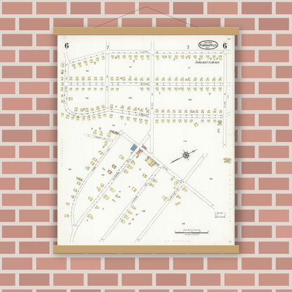 Old map wall art mockup — magnetic wood frame on brick wall — Sanborn Fire Insurance Map from Kannapolis, Rowan And Cabarrus Counties, North Carolina (1926), Sheet #0006
