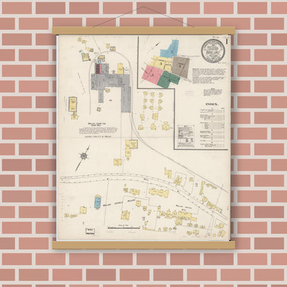 Old map wall art mockup — magnetic wood frame on brick wall — Sanborn Fire Insurance Map from Wailuku, Maui County, Hawaii (1914), Sheet #0001