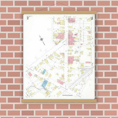 Old map wall art mockup — magnetic wood frame on brick wall — Sanborn Fire Insurance Map from New Vienna, Clinton County, Ohio (1948), Sheet #0002