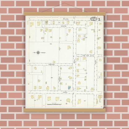 Old map wall art mockup — magnetic wood frame on brick wall — Sanborn Fire Insurance Map from Decatur, Wise County, Texas (1914), Sheet #0005