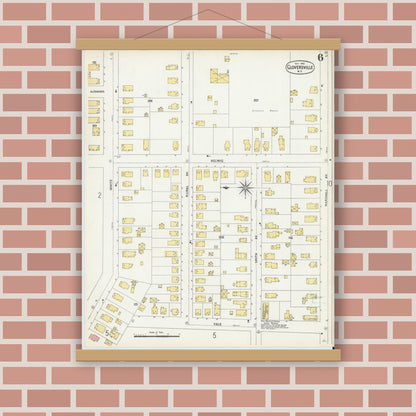 Old map wall art mockup — magnetic wood frame on brick wall — Sanborn Fire Insurance Map from Gloversville, Fulton County, New York (1902), Sheet #0006