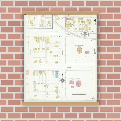Old map wall art mockup — magnetic wood frame on brick wall — Sanborn Fire Insurance Map from Port Clinton, Ottawa County, Ohio (1904), Sheet #0004