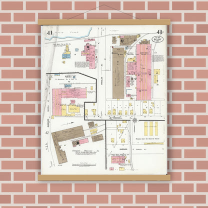 Old map wall art mockup — magnetic wood frame on brick wall — Sanborn Fire Insurance Map from Beloit, Rock County, Wisconsin (1926), Sheet #0041
