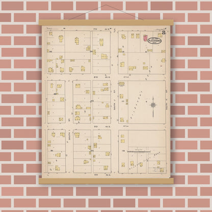Old map wall art mockup — magnetic wood frame on brick wall — Sanborn Fire Insurance Map from Alexandria, Douglas County, Minnesota (1922), Sheet #0008