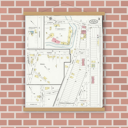 Old map wall art mockup — magnetic wood frame on brick wall — Sanborn Fire Insurance Map from Tuckahoe, Westchester County, New York (1911), Sheet #0003