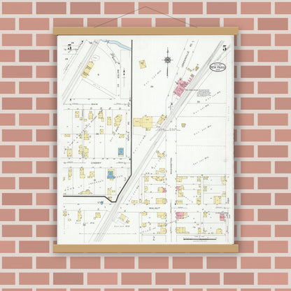 Old map wall art mockup — magnetic wood frame on brick wall — Sanborn Fire Insurance Map from New Paris, Preble County, Ohio (1927), Sheet #0005